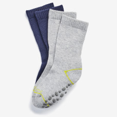 Non-Slip Socks 500 - Twin Pack - Navy/Heathered Grey