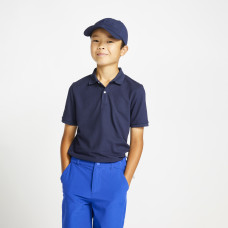 Kids golf short-sleeved polo shirt MW500 navy blue