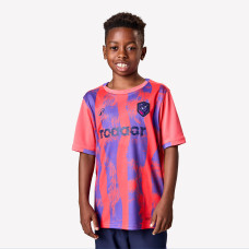 Kids' Short-Sleeved Football Shirt Viralto Roarrr Mandrill Stripey - Red Purple