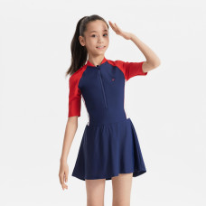 GIRL one-piece swimsuit UNA zip skirt - NAVY/RED GIRL one-piece swimsuit UNA zip skirt - NAVY/RED