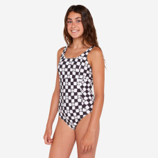 Girls' surfing adjustable textured one-piece swimsuit - 500 Elea black and white Girls' surfing adjustable textured one-piece swimsuit - 500 Elea black and white