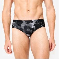 Men's swimming briefs SLIP900 PRINT ALL ICE Black white