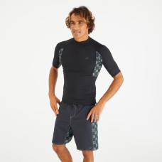 Men's UPF50+ short-sleeved surf top - smoked black with chequered pattern