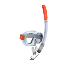 Adult snorkelling anti-fog mask and valve snorkel set, 100 grey clear