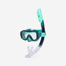 Adult snorkelling COMFORT anti-fog mask DRY TOP snorkel set, 100 Duck green