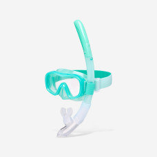 Kids' snorkelling anti-fog mask and valve snorkel set, 100 Green
