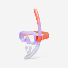 Kids' snorkelling anti-fog mask and valve snorkel set, 100 Purple