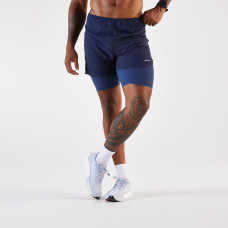 Men's 2 in 1 running shorts, Kiprun Run 500 Comfort navy blue