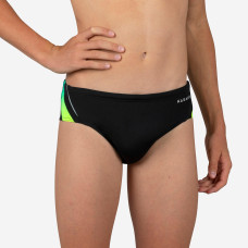 Teen boys' swimming briefs - 900 Yoke black green