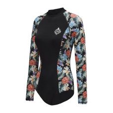 Women's one piece long sleeve surf swimsuit- cn jane -TROPIC BLACK