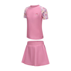 Girl swimming two-piece skirt swimsuit -GROOVY PINK