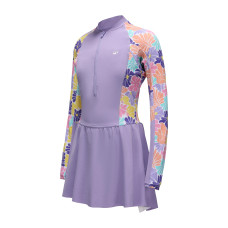 Surfing Girl's one-piece long-sleeve skirt swimsuit SUZY -MOANA MAUVE