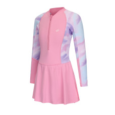 Surfing Girl's one-piece long-sleeve skirt swimsuit SUZY -TIEDYE PINK