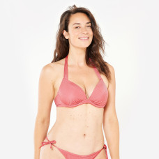 Women's Push-Up Swimsuit Top with Fixed Padded Cups ELENA - RIBBED PLAIN PINK