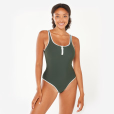 Women's swimming 1-piece swimsuit - Heva Joy zip khaki