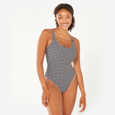 Women's textured 1-piece swimsuit - Aurely vichy black and white
