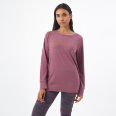 Women's Long-Sleeved Straight-Cut Crew Neck Cotton Fitness T-Shirt 500 - Purple