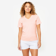 Women's V-Neck Cotton Fitness T-Shirt - Pearl Pink